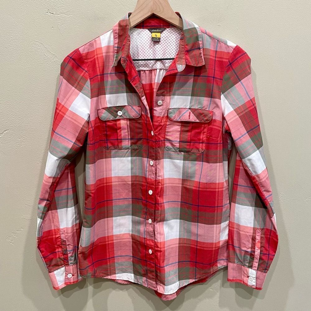 Eddie Bauer Pink Flannel Plaid Shirt - Size: Small